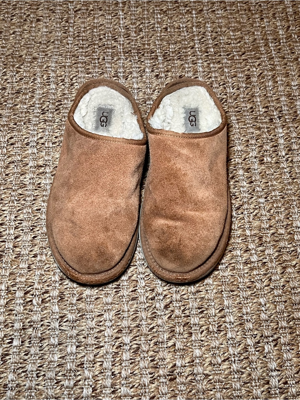 UGG Chestnut Brown Suede Shearling Slip-On Slippers